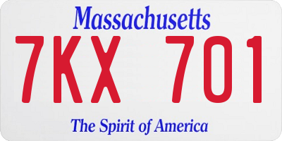 MA license plate 7KX701
