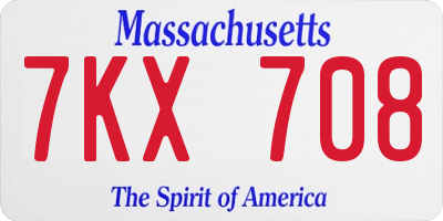 MA license plate 7KX708