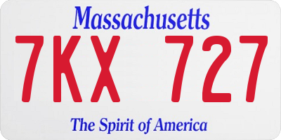 MA license plate 7KX727