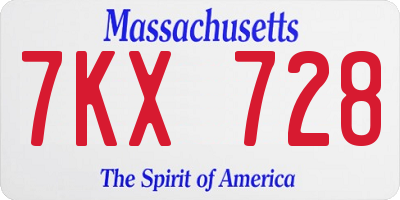 MA license plate 7KX728