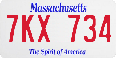 MA license plate 7KX734