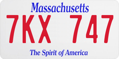 MA license plate 7KX747