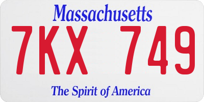 MA license plate 7KX749