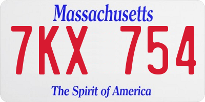 MA license plate 7KX754