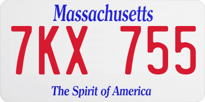 MA license plate 7KX755