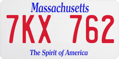 MA license plate 7KX762