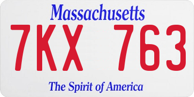 MA license plate 7KX763