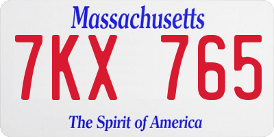 MA license plate 7KX765