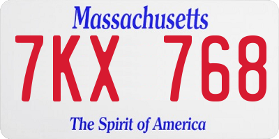 MA license plate 7KX768