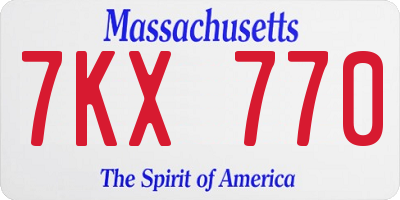 MA license plate 7KX770