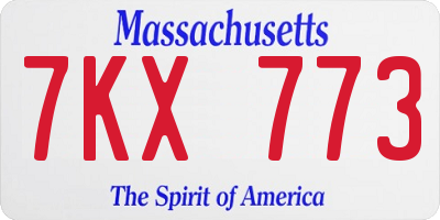 MA license plate 7KX773