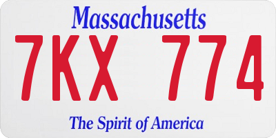 MA license plate 7KX774