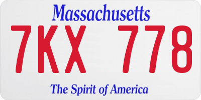 MA license plate 7KX778