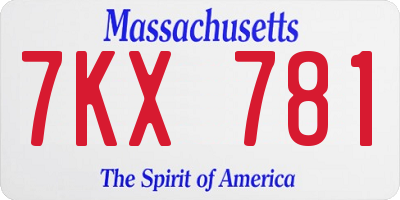 MA license plate 7KX781