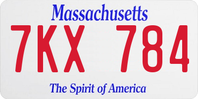 MA license plate 7KX784