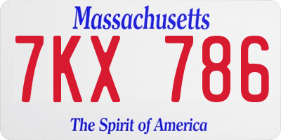 MA license plate 7KX786