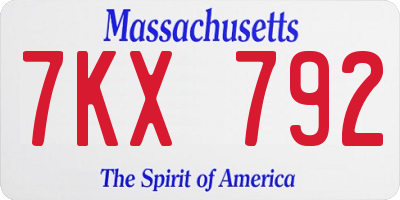 MA license plate 7KX792