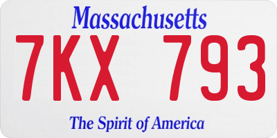 MA license plate 7KX793