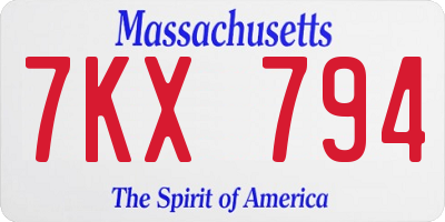 MA license plate 7KX794