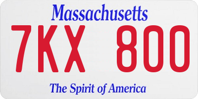 MA license plate 7KX800