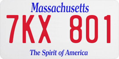 MA license plate 7KX801