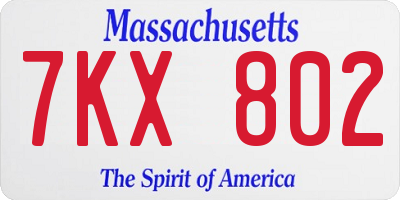 MA license plate 7KX802
