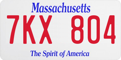 MA license plate 7KX804