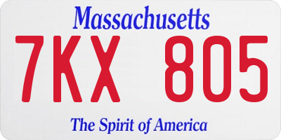 MA license plate 7KX805
