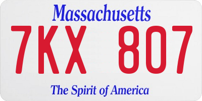 MA license plate 7KX807