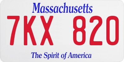 MA license plate 7KX820