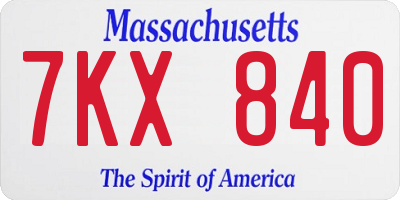 MA license plate 7KX840