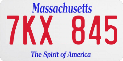 MA license plate 7KX845