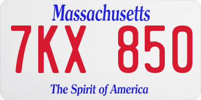 MA license plate 7KX850