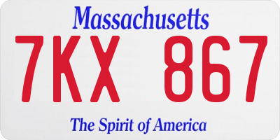 MA license plate 7KX867