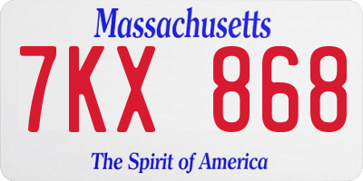 MA license plate 7KX868