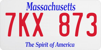 MA license plate 7KX873