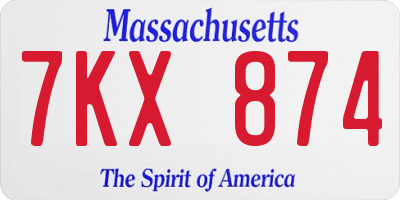 MA license plate 7KX874