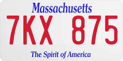 MA license plate 7KX875