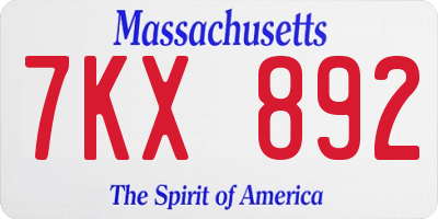 MA license plate 7KX892