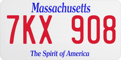 MA license plate 7KX908