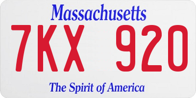 MA license plate 7KX920