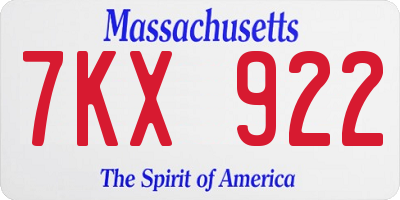MA license plate 7KX922