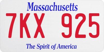 MA license plate 7KX925