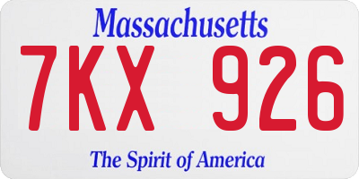 MA license plate 7KX926