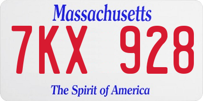 MA license plate 7KX928