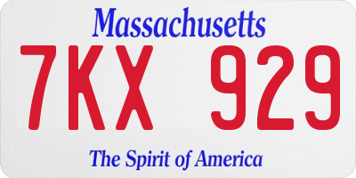 MA license plate 7KX929