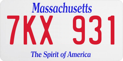 MA license plate 7KX931
