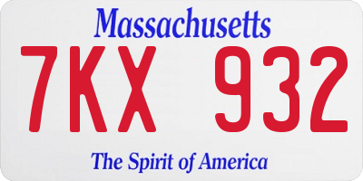 MA license plate 7KX932