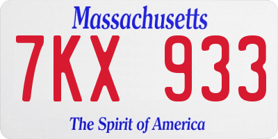 MA license plate 7KX933