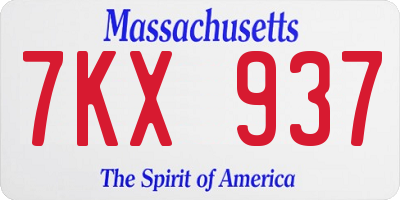 MA license plate 7KX937